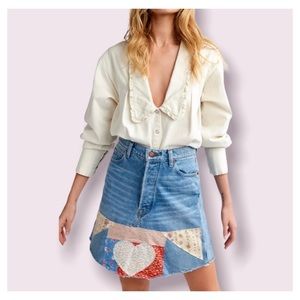 NWOT Free People Bliss & Mischief Patchwork Denim Mini Skirt  Size 27